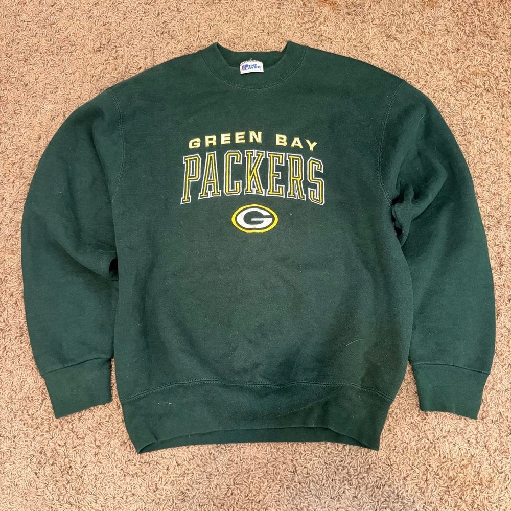 Vintage Pro Player Green Bay Packers Sweatshirt Embroidered Crewneck Green Mens